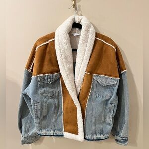 MABLE Denim Sherpa Jacket Medium Faux Suede Western Shearling Trucker (28)